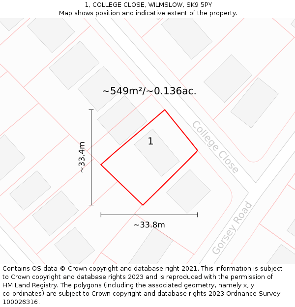 1, COLLEGE CLOSE, WILMSLOW, SK9 5PY: Plot and title map