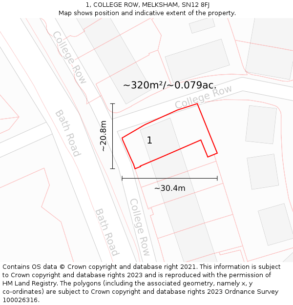 1, COLLEGE ROW, MELKSHAM, SN12 8FJ: Plot and title map