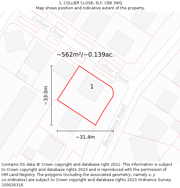 1, COLLIER CLOSE, ELY, CB6 3WQ: Plot and title map