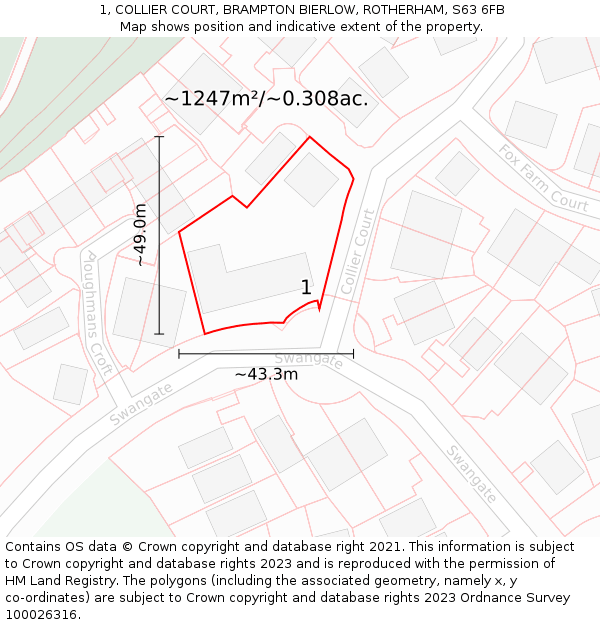 1, COLLIER COURT, BRAMPTON BIERLOW, ROTHERHAM, S63 6FB: Plot and title map