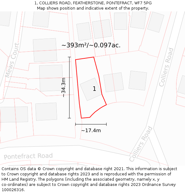 1, COLLIERS ROAD, FEATHERSTONE, PONTEFRACT, WF7 5PG: Plot and title map