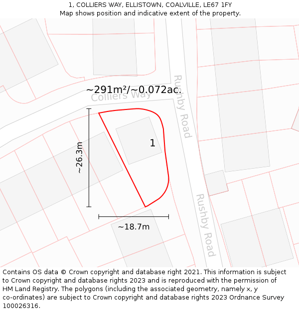 1, COLLIERS WAY, ELLISTOWN, COALVILLE, LE67 1FY: Plot and title map
