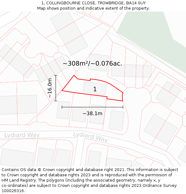1, COLLINGBOURNE CLOSE, TROWBRIDGE, BA14 0UY: Plot and title map