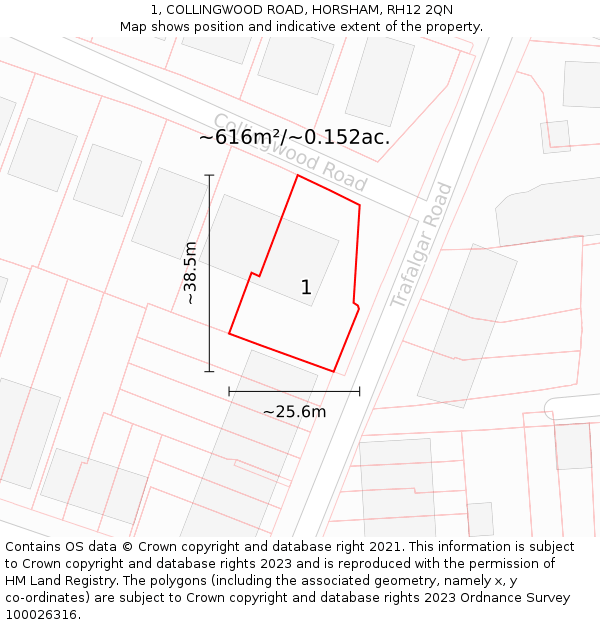 1, COLLINGWOOD ROAD, HORSHAM, RH12 2QN: Plot and title map