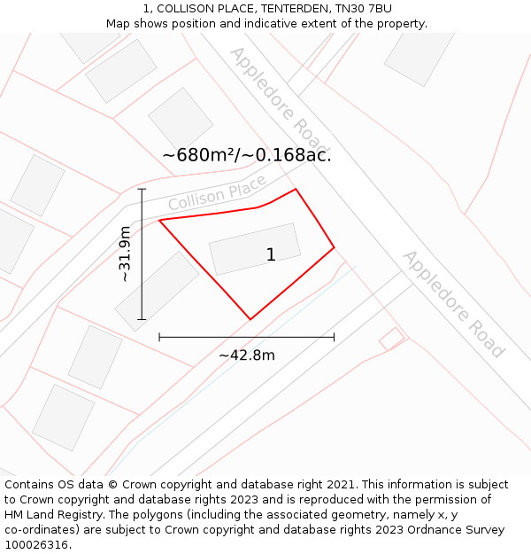 1, COLLISON PLACE, TENTERDEN, TN30 7BU: Plot and title map