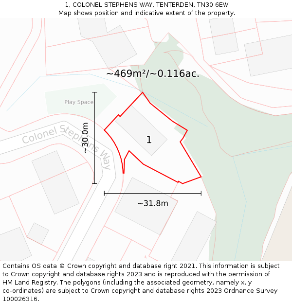 1, COLONEL STEPHENS WAY, TENTERDEN, TN30 6EW: Plot and title map