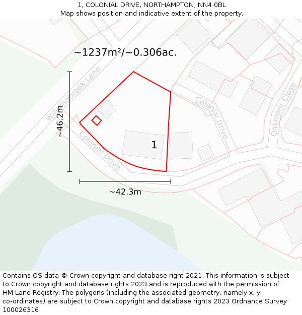 1, COLONIAL DRIVE, NORTHAMPTON, NN4 0BL: Plot and title map