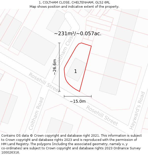 1, COLTHAM CLOSE, CHELTENHAM, GL52 6RL: Plot and title map