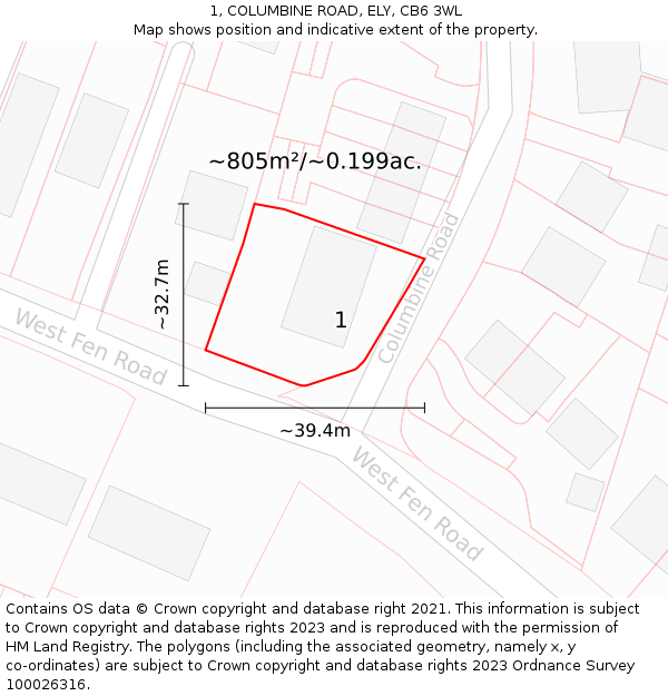 1, COLUMBINE ROAD, ELY, CB6 3WL: Plot and title map