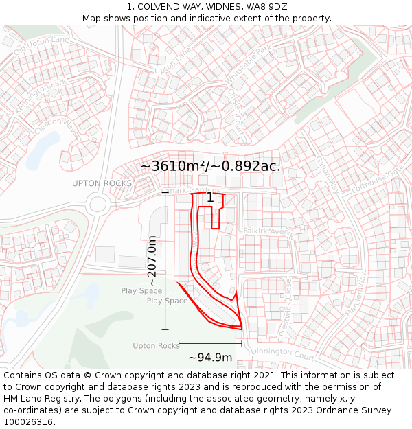 1, COLVEND WAY, WIDNES, WA8 9DZ: Plot and title map