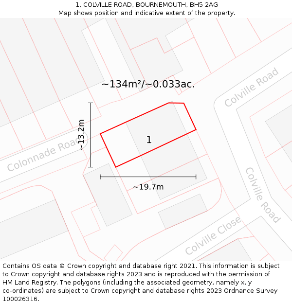 1, COLVILLE ROAD, BOURNEMOUTH, BH5 2AG: Plot and title map