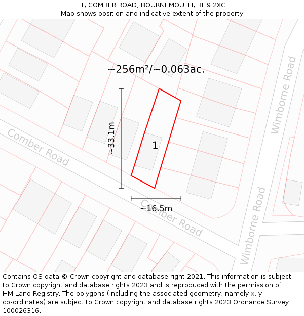 1, COMBER ROAD, BOURNEMOUTH, BH9 2XG: Plot and title map