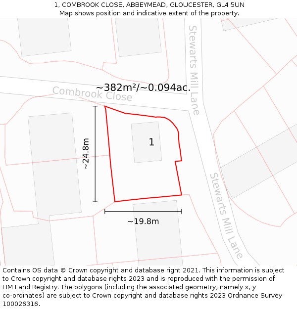 1, COMBROOK CLOSE, ABBEYMEAD, GLOUCESTER, GL4 5UN: Plot and title map
