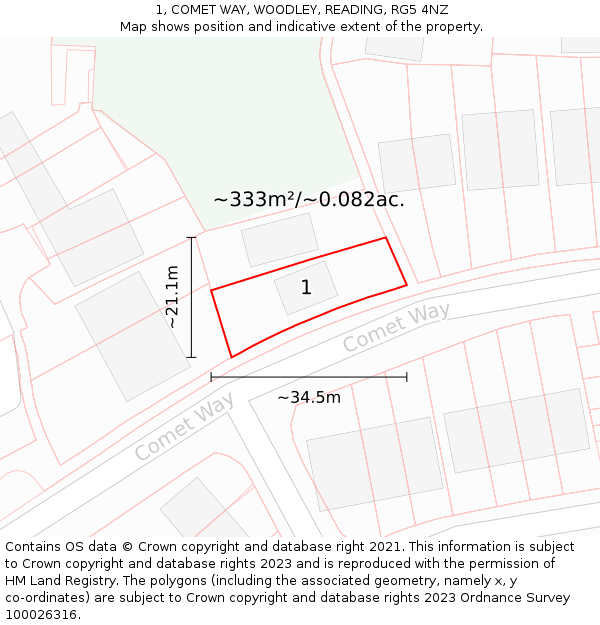 1, COMET WAY, WOODLEY, READING, RG5 4NZ: Plot and title map