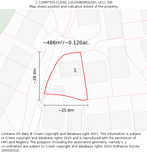 1, COMPTON CLOSE, LOUGHBOROUGH, LE11 3SF: Plot and title map