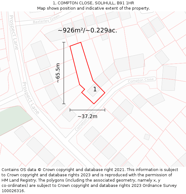 1, COMPTON CLOSE, SOLIHULL, B91 1HR: Plot and title map