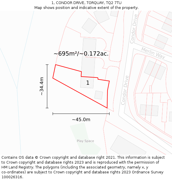 1, CONDOR DRIVE, TORQUAY, TQ2 7TU: Plot and title map