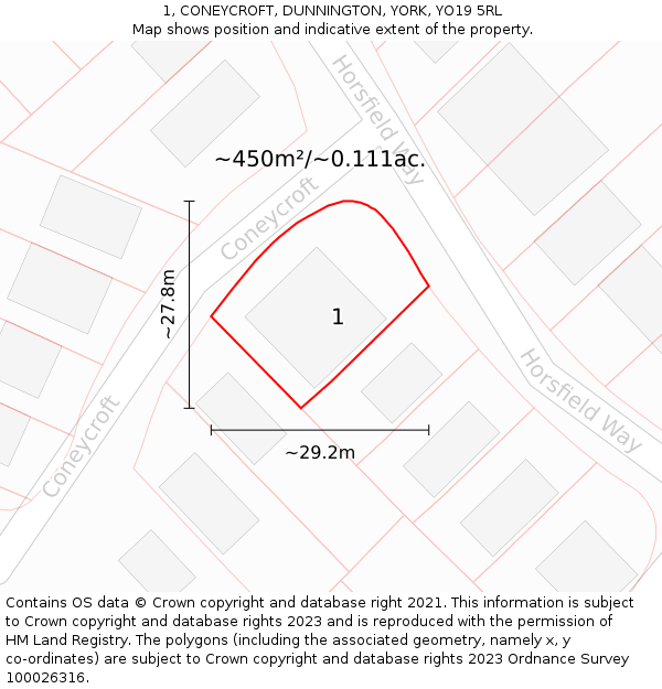 1, CONEYCROFT, DUNNINGTON, YORK, YO19 5RL: Plot and title map
