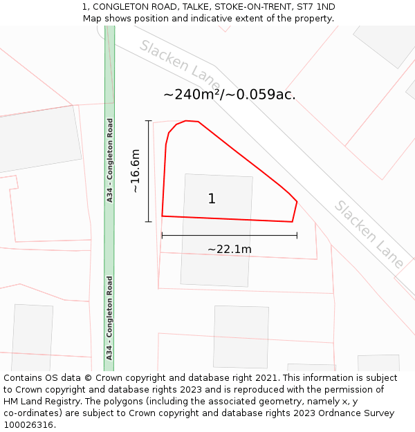 1, CONGLETON ROAD, TALKE, STOKE-ON-TRENT, ST7 1ND: Plot and title map