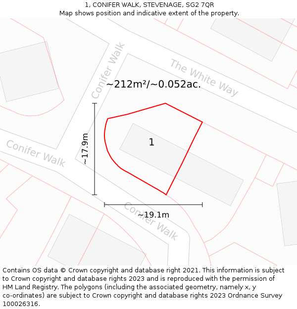 1, CONIFER WALK, STEVENAGE, SG2 7QR: Plot and title map