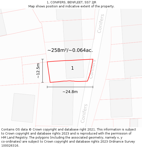 1, CONIFERS, BENFLEET, SS7 2JR: Plot and title map