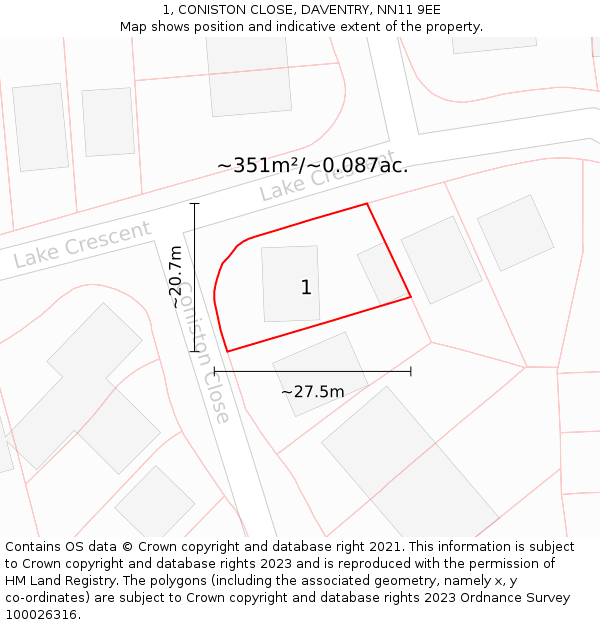 1, CONISTON CLOSE, DAVENTRY, NN11 9EE: Plot and title map
