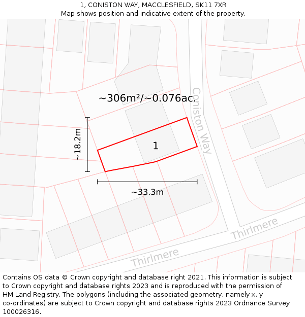 1, CONISTON WAY, MACCLESFIELD, SK11 7XR: Plot and title map