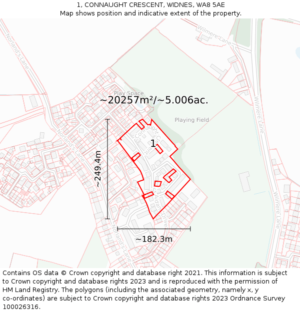 1, CONNAUGHT CRESCENT, WIDNES, WA8 5AE: Plot and title map