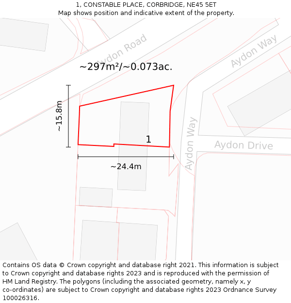 1, CONSTABLE PLACE, CORBRIDGE, NE45 5ET: Plot and title map