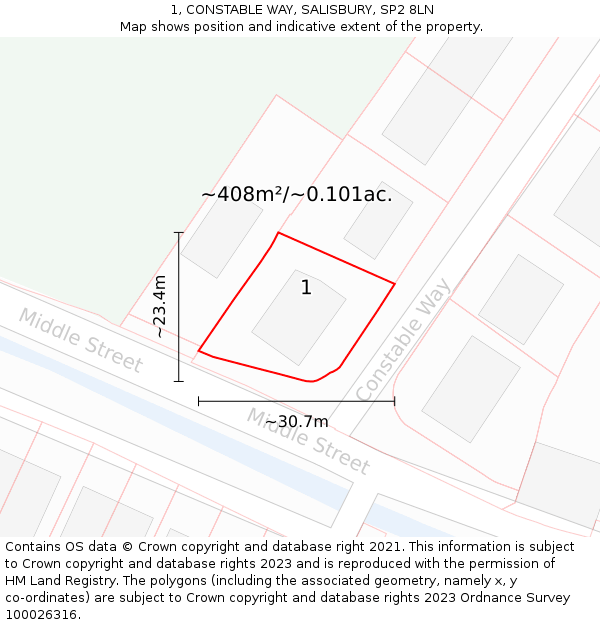 1, CONSTABLE WAY, SALISBURY, SP2 8LN: Plot and title map