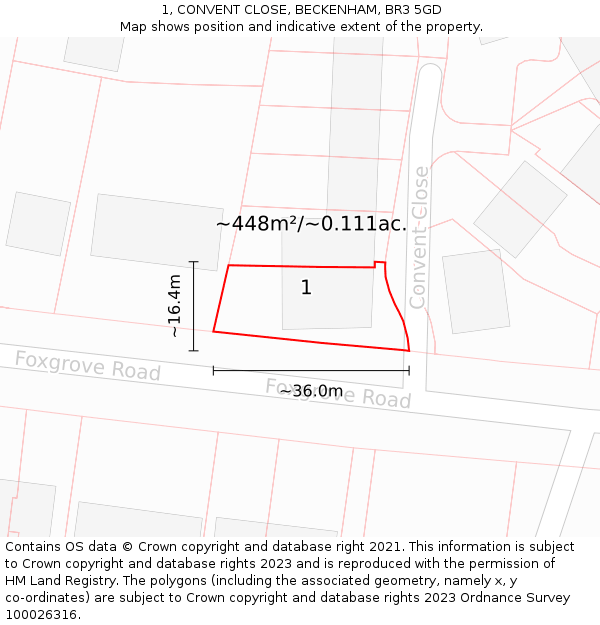 1, CONVENT CLOSE, BECKENHAM, BR3 5GD: Plot and title map