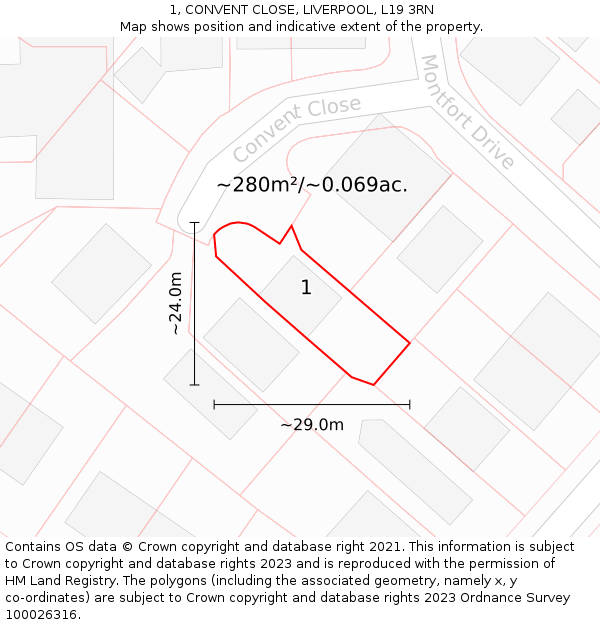 1, CONVENT CLOSE, LIVERPOOL, L19 3RN: Plot and title map