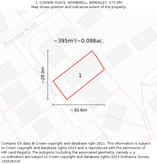 1, CONWAY PLACE, WOMBWELL, BARNSLEY, S73 0RY: Plot and title map