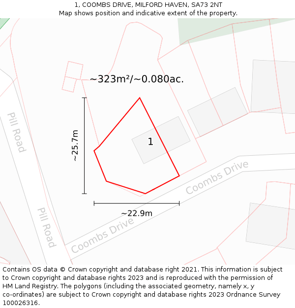 1, COOMBS DRIVE, MILFORD HAVEN, SA73 2NT: Plot and title map