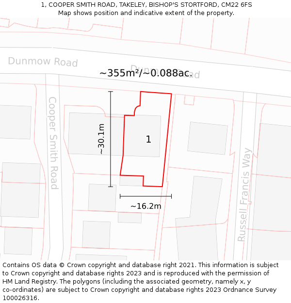 1, COOPER SMITH ROAD, TAKELEY, BISHOP'S STORTFORD, CM22 6FS: Plot and title map