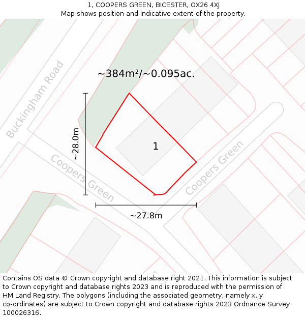 1, COOPERS GREEN, BICESTER, OX26 4XJ: Plot and title map