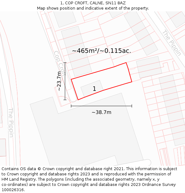 1, COP CROFT, CALNE, SN11 8AZ: Plot and title map