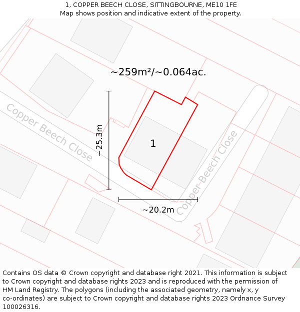 1, COPPER BEECH CLOSE, SITTINGBOURNE, ME10 1FE: Plot and title map