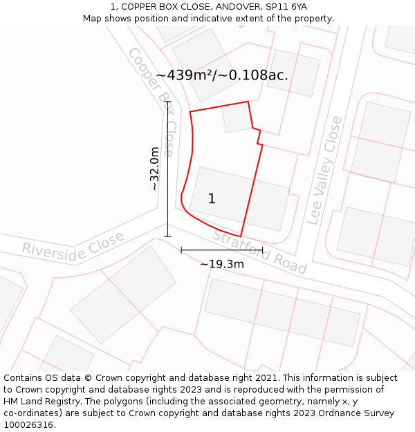 1, COPPER BOX CLOSE, ANDOVER, SP11 6YA: Plot and title map