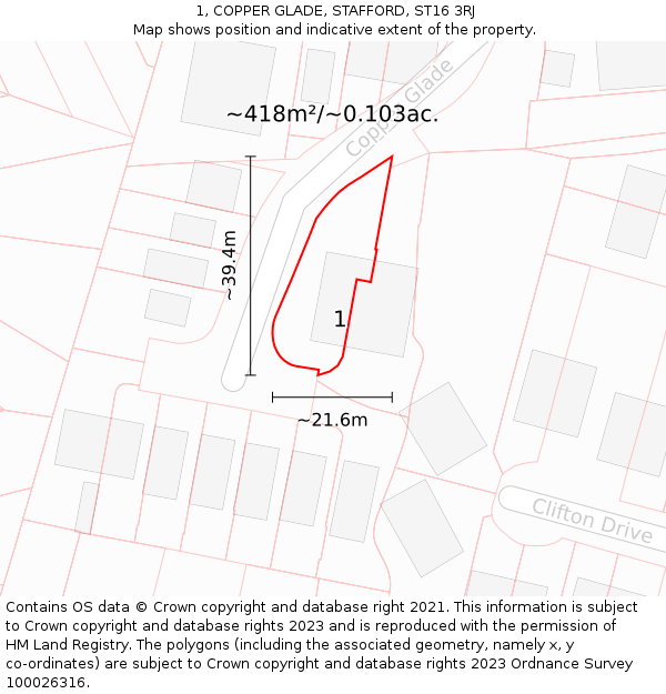 1, COPPER GLADE, STAFFORD, ST16 3RJ: Plot and title map