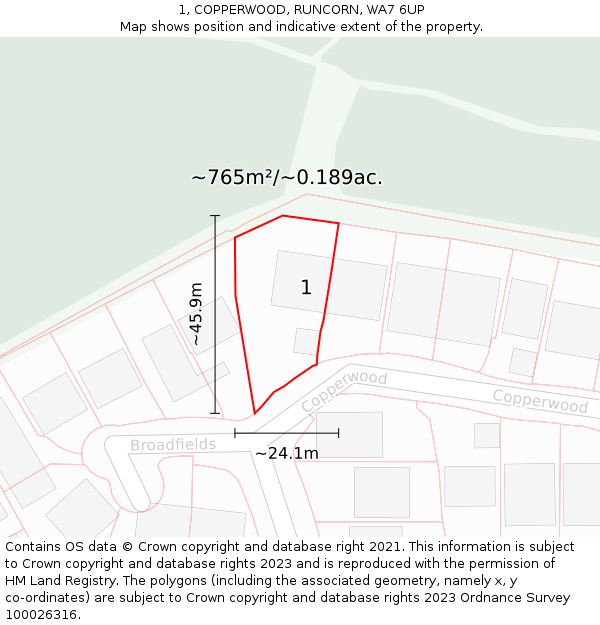1, COPPERWOOD, RUNCORN, WA7 6UP: Plot and title map
