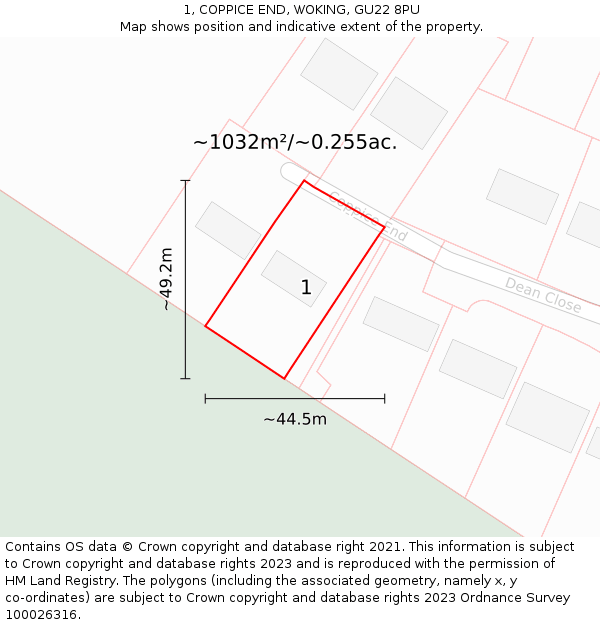 1, COPPICE END, WOKING, GU22 8PU: Plot and title map