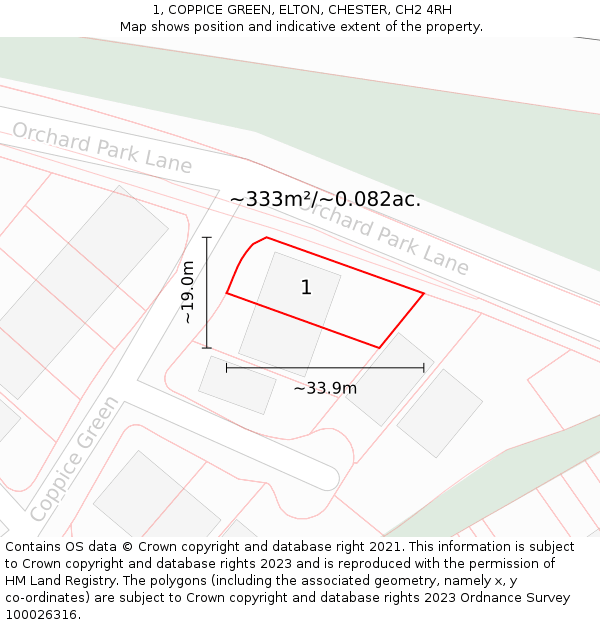 1, COPPICE GREEN, ELTON, CHESTER, CH2 4RH: Plot and title map