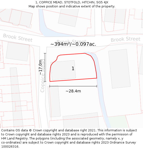 1, COPPICE MEAD, STOTFOLD, HITCHIN, SG5 4JX: Plot and title map