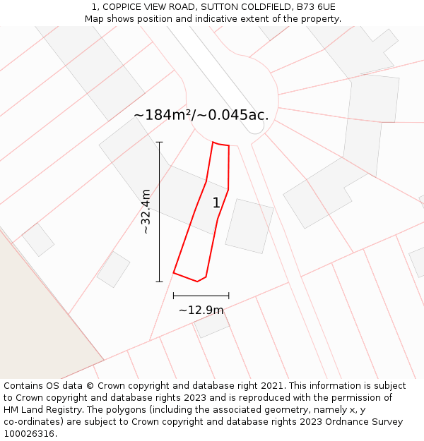 1, COPPICE VIEW ROAD, SUTTON COLDFIELD, B73 6UE: Plot and title map