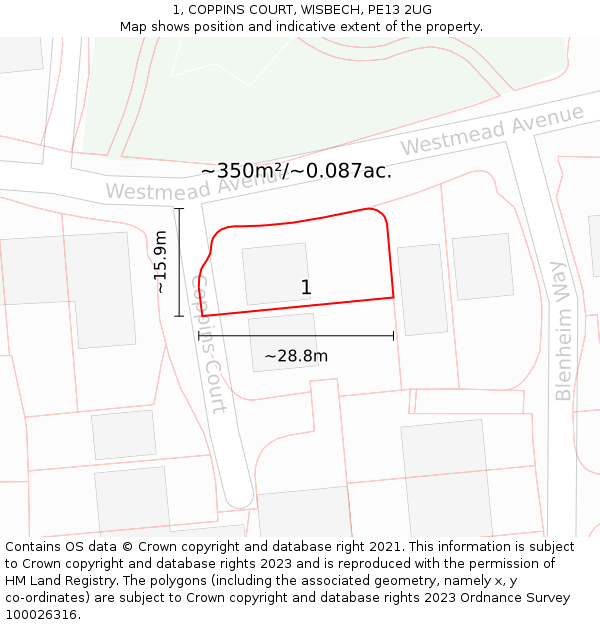 1, COPPINS COURT, WISBECH, PE13 2UG: Plot and title map