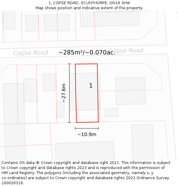 1, COPSE ROAD, SCUNTHORPE, DN16 3HW: Plot and title map