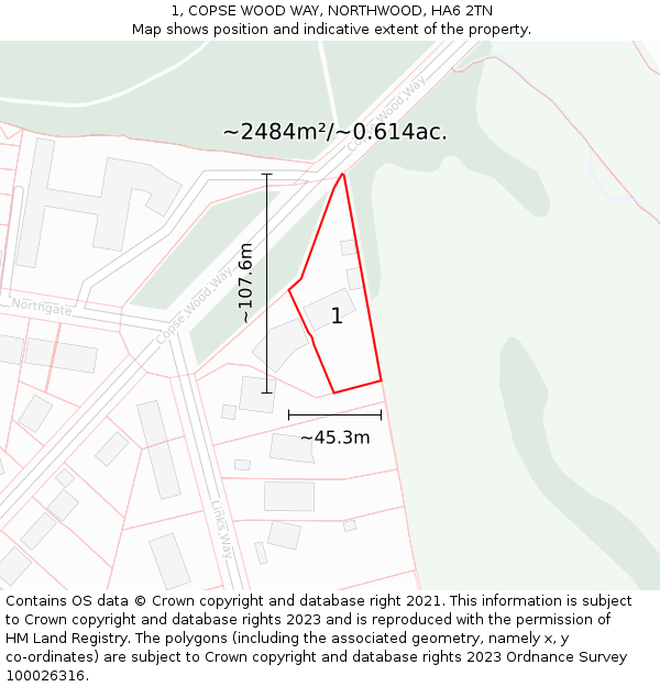 1, COPSE WOOD WAY, NORTHWOOD, HA6 2TN: Plot and title map