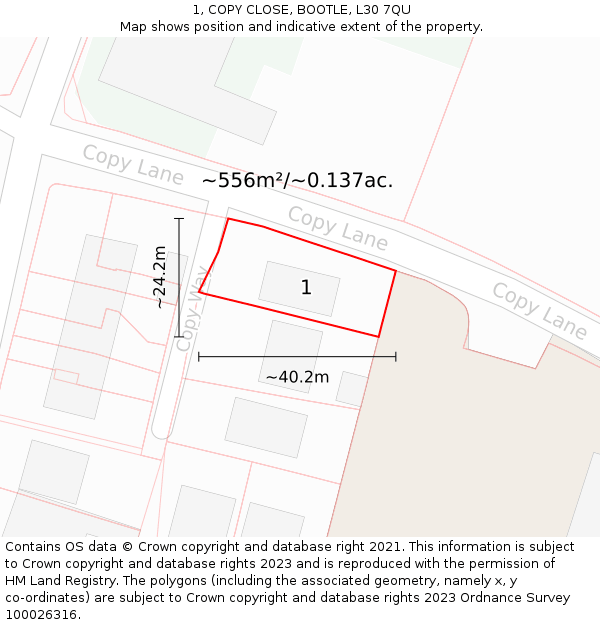 1, COPY CLOSE, BOOTLE, L30 7QU: Plot and title map