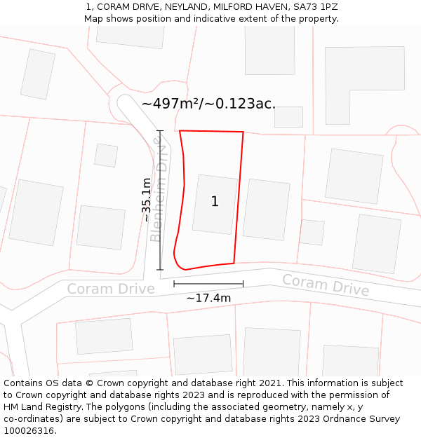 1, CORAM DRIVE, NEYLAND, MILFORD HAVEN, SA73 1PZ: Plot and title map